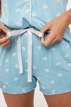 Pijama mujer corto abotonado estampado azul | MUYDEMI