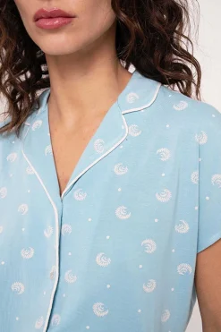 Pijama mujer corto abotonado estampado azul | MUYDEMI