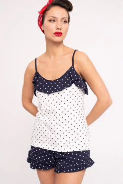 Pijama mujer corto algodón volantes estampado lunares | MUYDEMI