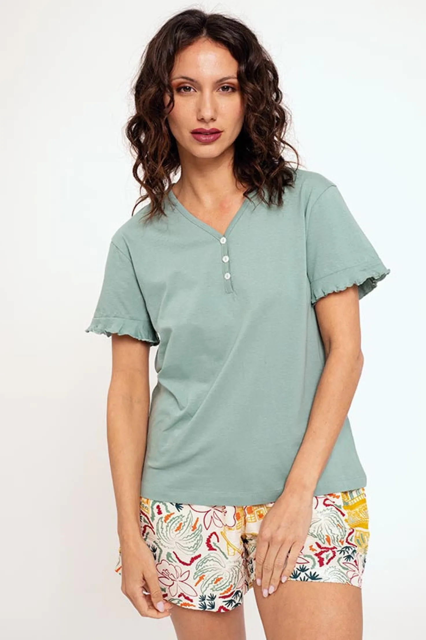 Pijama mujer corto con pantalón estampado | MUYDEMI