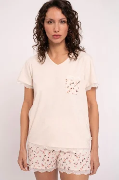 Pijama mujer corto detalles puntilla estampado | MUYDEMI