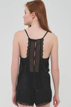 Pijama mujer corto satén negro | MUYDEMI