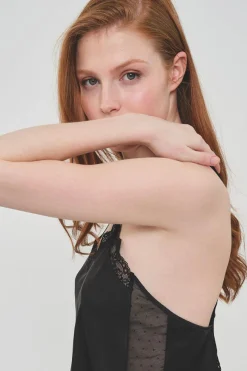 Pijama mujer corto satén negro | MUYDEMI