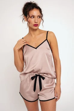 Pijama mujer corto satén rosa | MUYDEMI