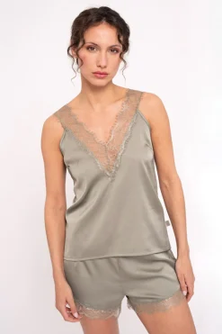 Pijama mujer corto satén verde | MUYDEMI