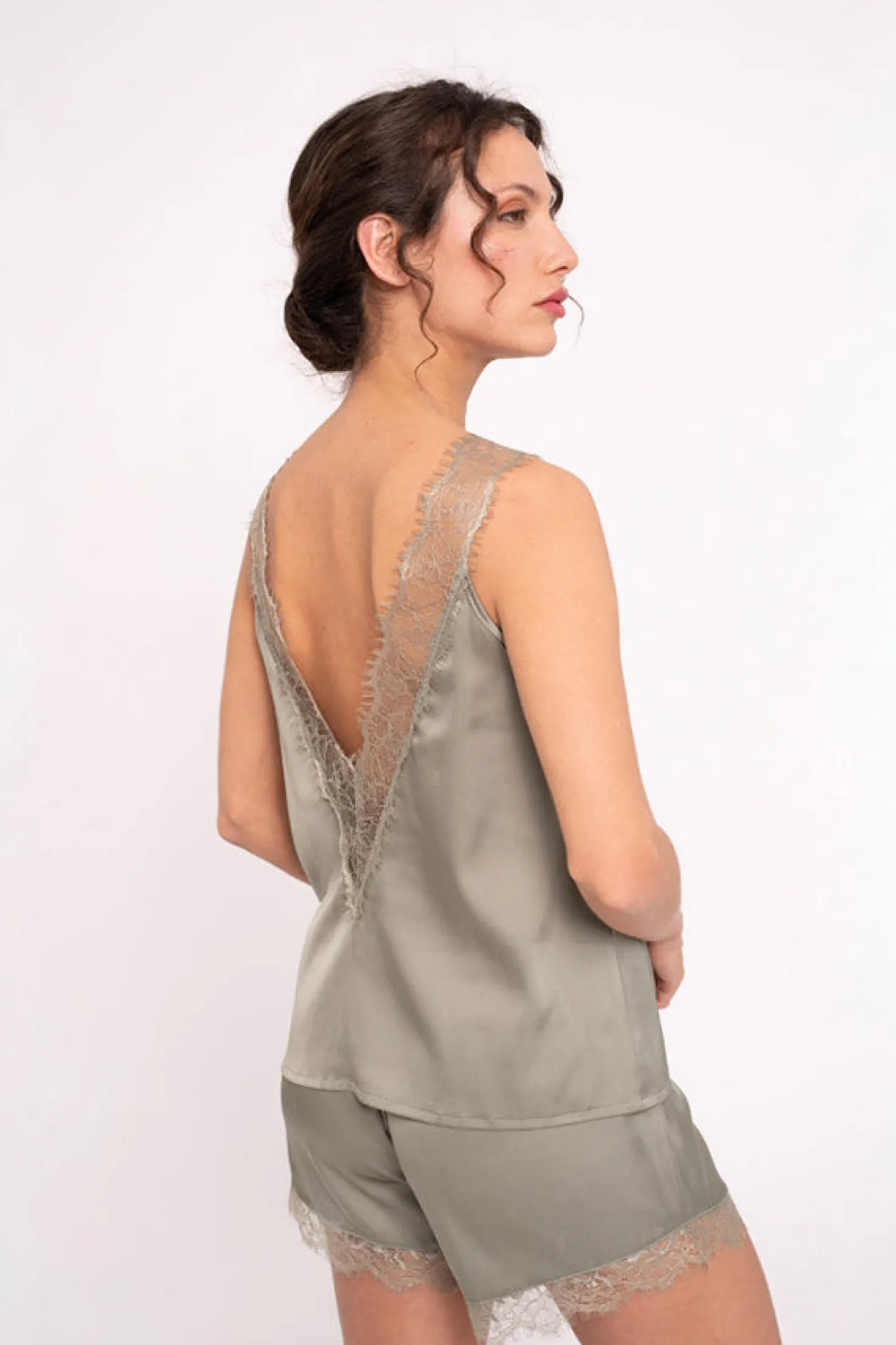 Pijama mujer corto satén verde | MUYDEMI