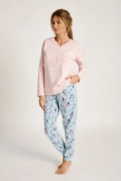 Pijama mujer largo algodón estampado tonos pastel | MUYDEMI