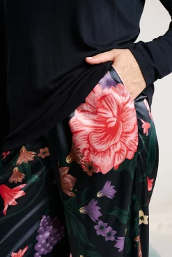 Pijama mujer largo pantalón satinado flores | MUYDEMI