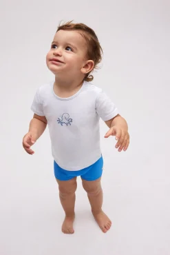 Set bebé bañador bóxer y camiseta blanca pulpo