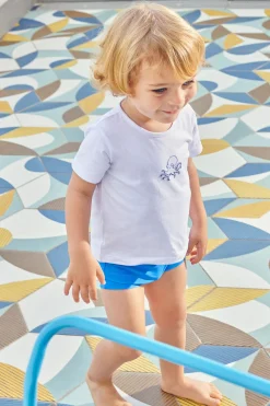 Set bebé bañador bóxer y camiseta blanca pulpo