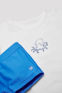 Set bebé bañador bóxer y camiseta blanca pulpo