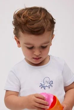 Set bebé bañador bóxer y camiseta blanca pulpo