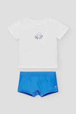 Set bebé bañador bóxer y camiseta blanca pulpo