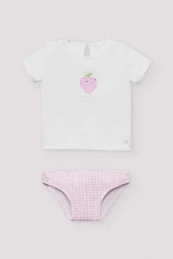 Set bebé bañador culetín vichy rosa y camiseta