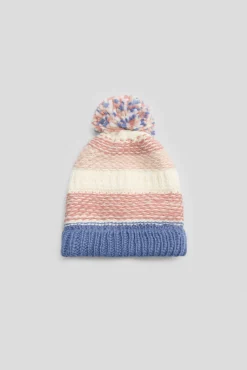 Set gorro con pompón y guantes de punto colores