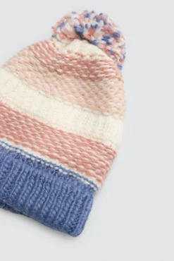 Set gorro con pompón y guantes de punto colores