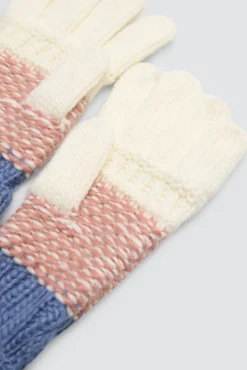 Set gorro con pompón y guantes de punto colores