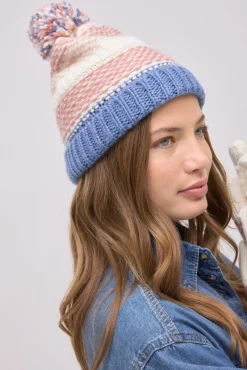 Set gorro con pompón y guantes de punto colores