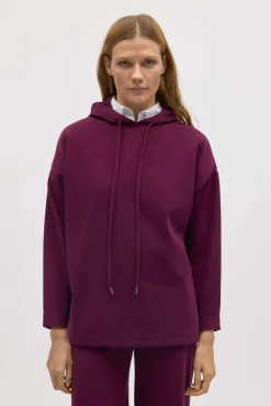 Sudadera cálida capucha ajustable con textura burdeos