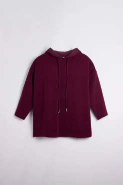 Sudadera cálida capucha ajustable con textura burdeos