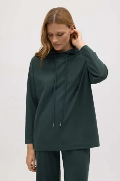 Sudadera cálida capucha ajustable con textura verde botella