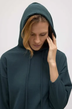 Sudadera cálida capucha ajustable con textura verde botella