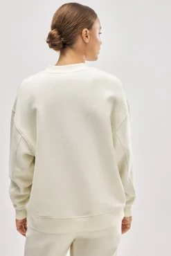 Sudadera cuello redondo con interior afelpado marfil