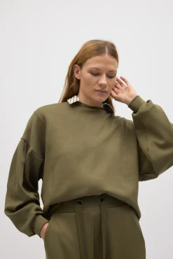 Sudadera mangas abullonadas fluida verde