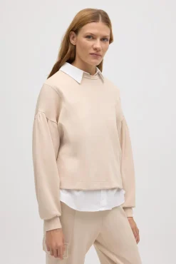 Sudadera mangas abullonadas fluida marfil