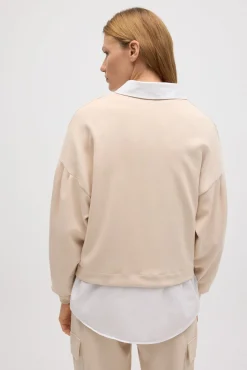 Sudadera mangas abullonadas fluida marfil