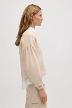 Sudadera mangas abullonadas fluida marfil