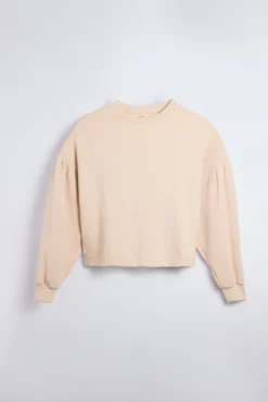 Sudadera mangas abullonadas fluida marfil