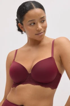 Sujetador con aro con relleno de encaje granate copas B y C