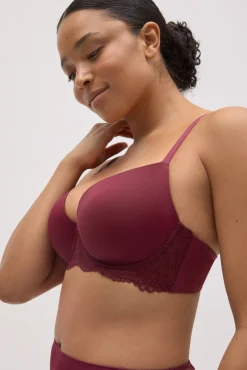 Sujetador con aro con relleno de encaje granate copas B y C