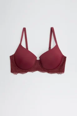 Sujetador con aro con relleno de encaje granate copas B y C