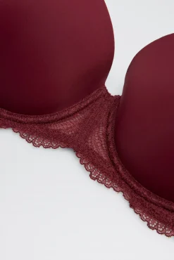 Sujetador con aro con relleno de encaje granate copas B y C
