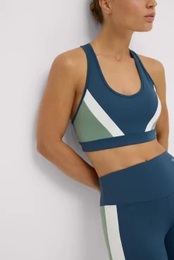Sujetador deportivo color block con relleno extraíble azul