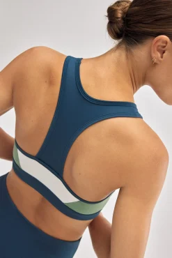 Sujetador deportivo color block con relleno extraíble azul