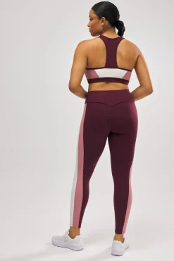 Sujetador deportivo color block con relleno extraíble burdeos