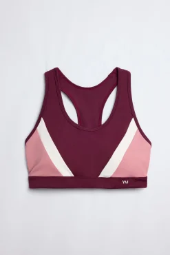 Sujetador deportivo color block con relleno extraíble burdeos