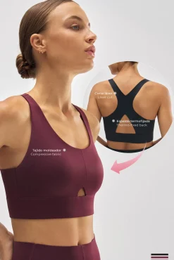 Sujetador deportivo compressive detalle abertura sujeción media negro