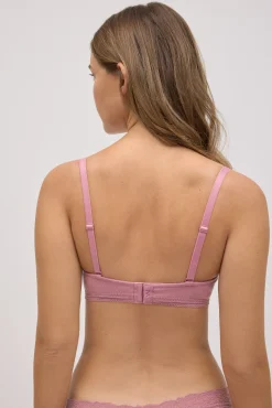 Sujetador push-up canalé con encaje rosa copa B