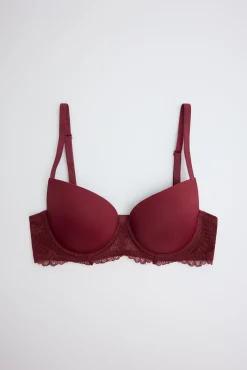 Sujetador push-up de encaje granate copa B