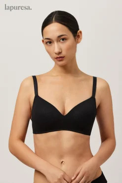 Sujetador sin aro con relleno algodón orgánico copas C y D negro