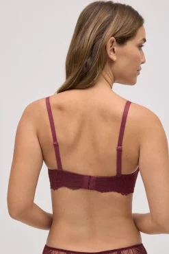 Sujetador sin aro de relleno de encaje granate copa B