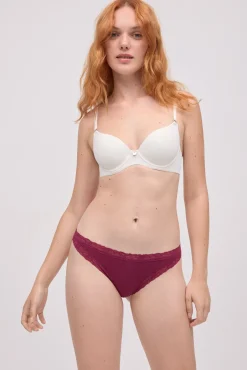 Tanga algodón detalles encaje granate