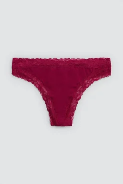 Tanga algodón detalles encaje granate