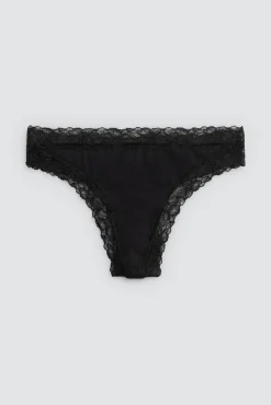 Tanga algodón detalles encaje negro