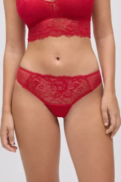 Tanga encaje y plumeti rojo