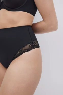 Tanga reductor de encaje media compresión negro